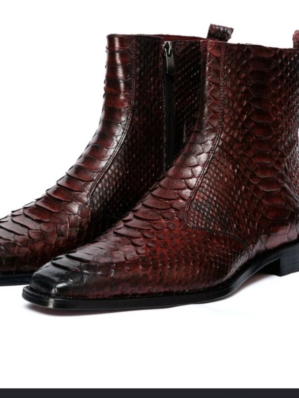 Vinci Men's Burgundy Python Snake Skin Leather Zip Ankle Boots
